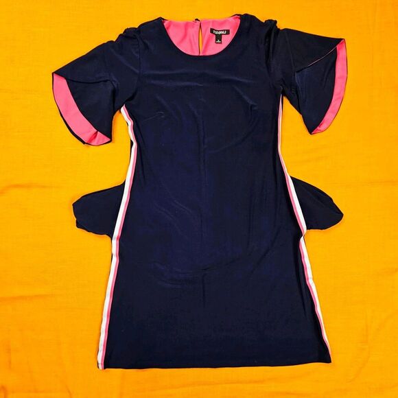 Women's Modest Dress Sz S W/Pockets Navy / Pink Colorblock Tulip Sleeve - Picture 1 of 10
